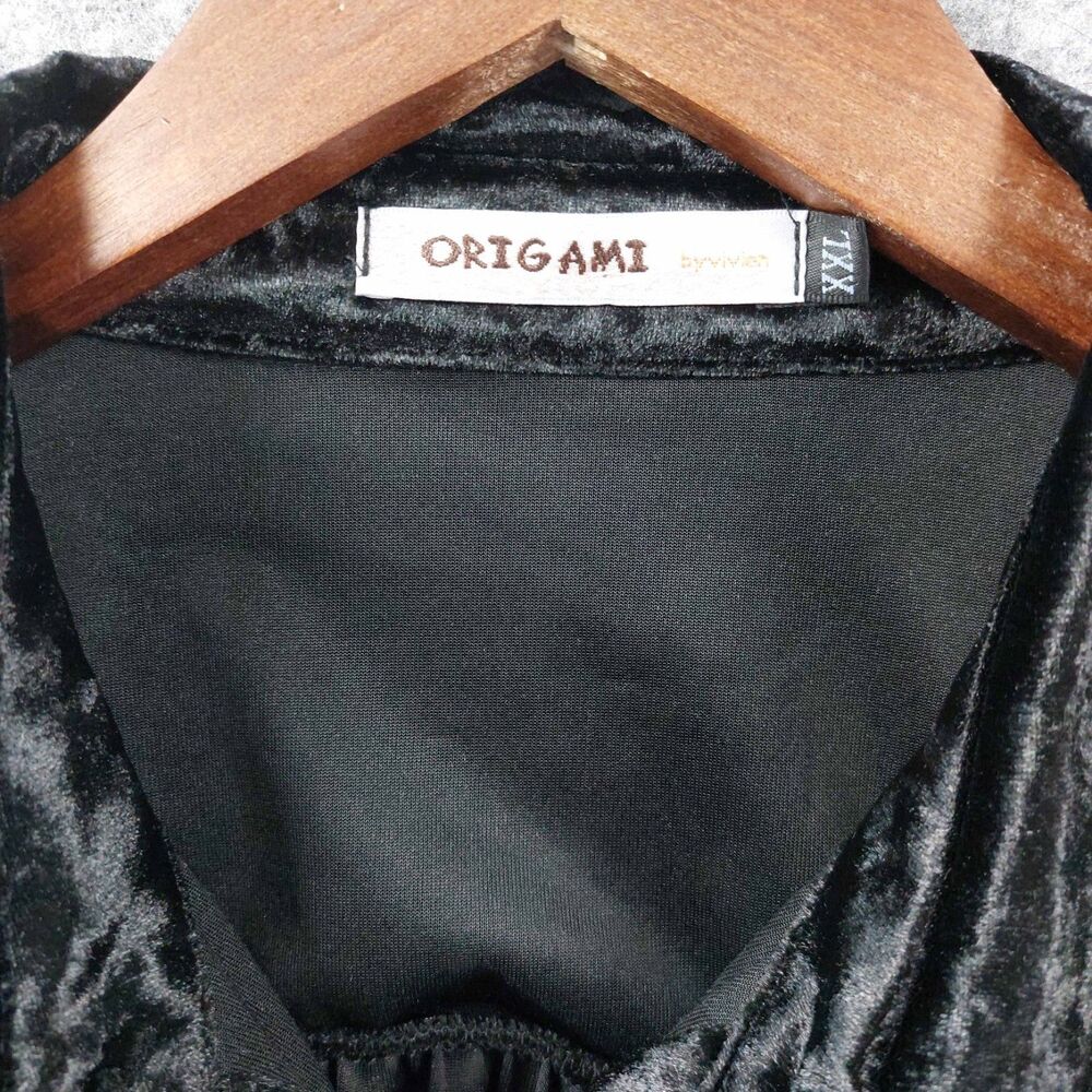 Origami by Vivien XXL Black Crushed Velvet Duster Jacket Coat Shacket Goth Chic - Picture 9 of 9